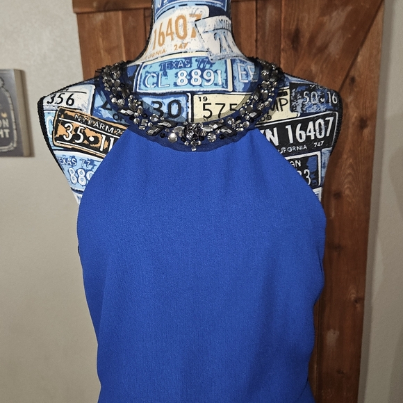 BCBGMaxazria Women's Size 8 Viviane Blue Beaded Collar Halter Evening Dress/Gown - Picture 11 of 11